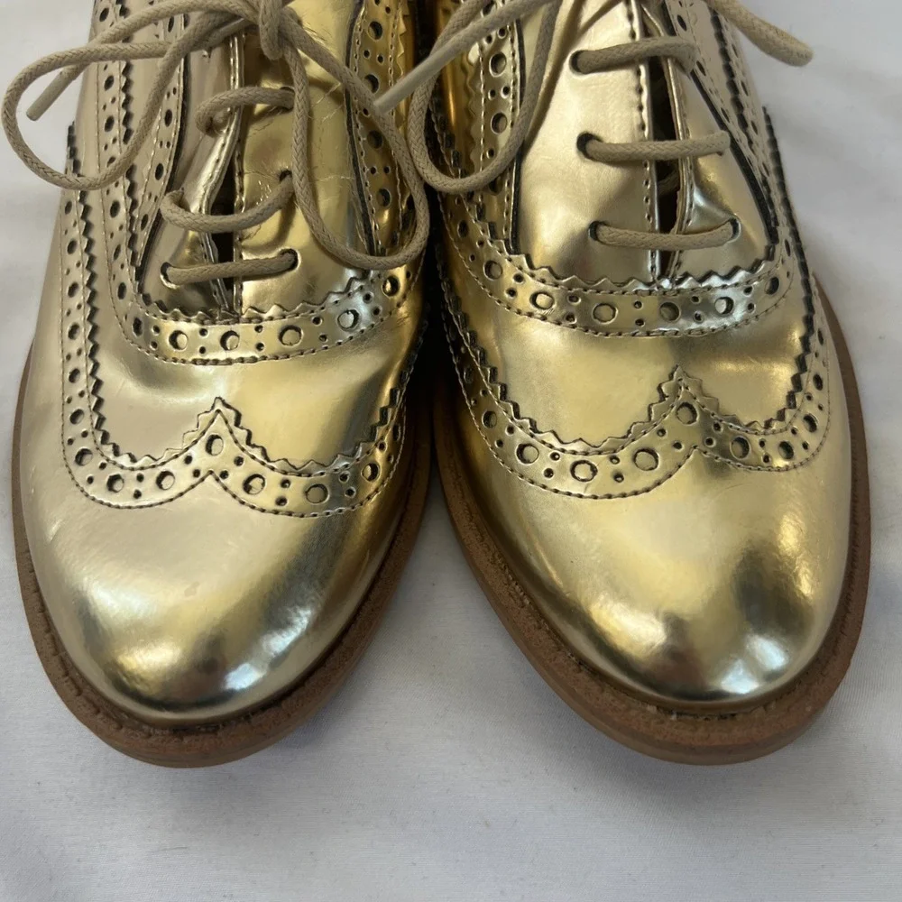 Sam Edelman JEROME 5.5 Shiny Gold Penny Loafer Women's Wingtip‎ Shoes